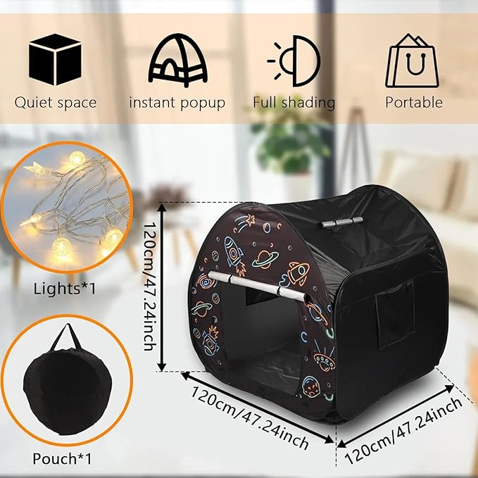 Large Sensory Tent for Kids with Autism- 47x47in Pop-Up Indoor Play Tent with Light for Anxiety Relief and ADHD Support