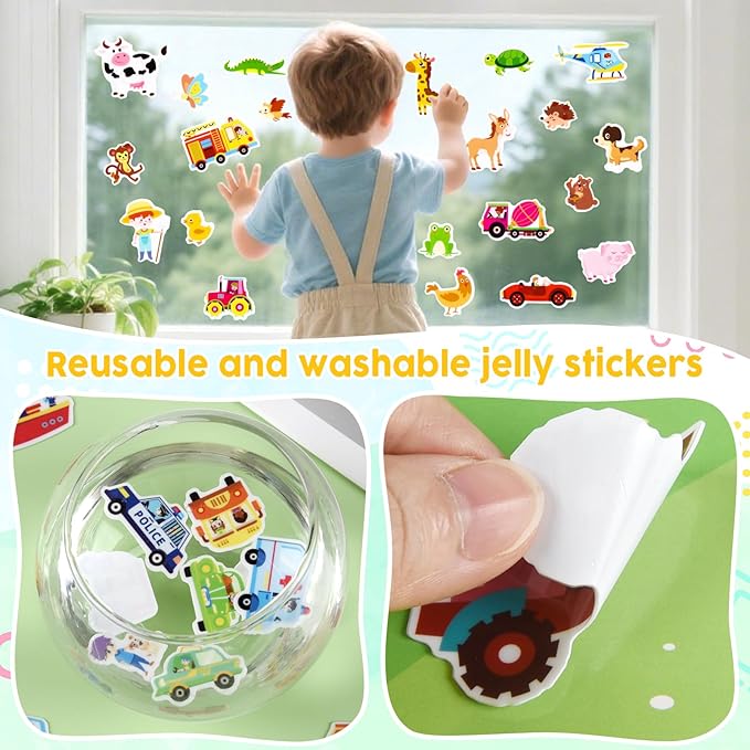 ASTARON 3 Set Reusable Sticker Book for Kids, 3D Stickers Portable Travel Toys and Educational Sensory Learning Toy Toddler Toys 3 4