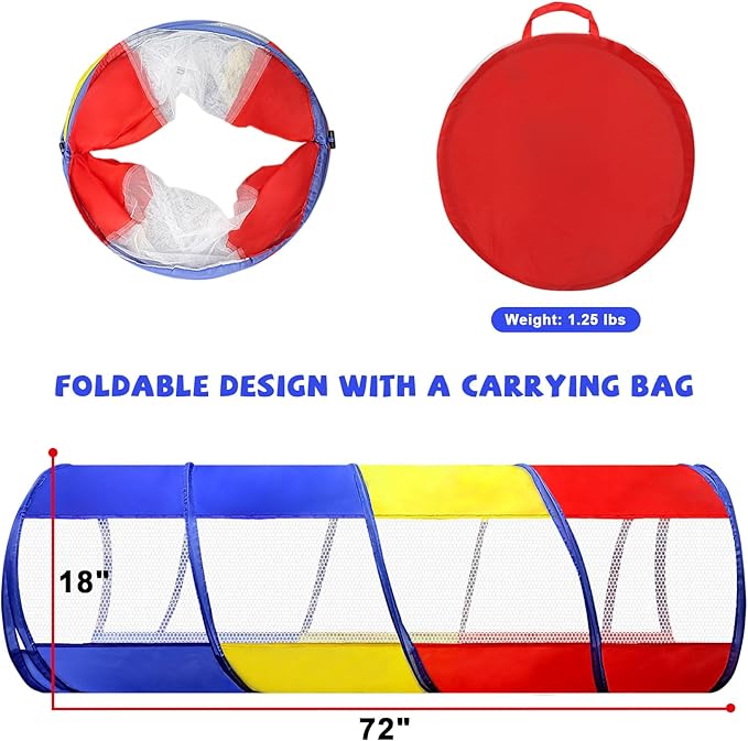 Kids Play Tunnel for Toddlers 1-3, 6 Foot Baby with 2 Mesh Sides Pop Up Crawling Toys 1 3 4 Year Old Girl Boy Birthday Gift, Indoor Outdoor Toddler Children or Dog