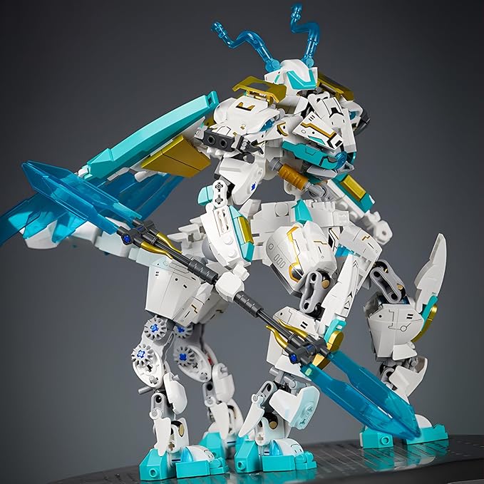 White Horse Dragon Samurai mech Robot Model Knight 2 in 1 Building Blocks Toy Set Mythical Birthday for Age 8+ Children Adults Teens 731 Pieces