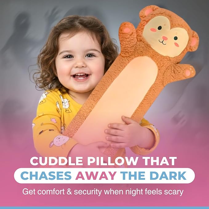 Monkey Plush Body Pillow for Kids | Long Stuffed Animal Cuddle Pillow | Soft Hugging Toy | Plushie Gift for Girls & Boys | Long Plush Body Pillow for Sleep & Comfort | Small, 23 Inches