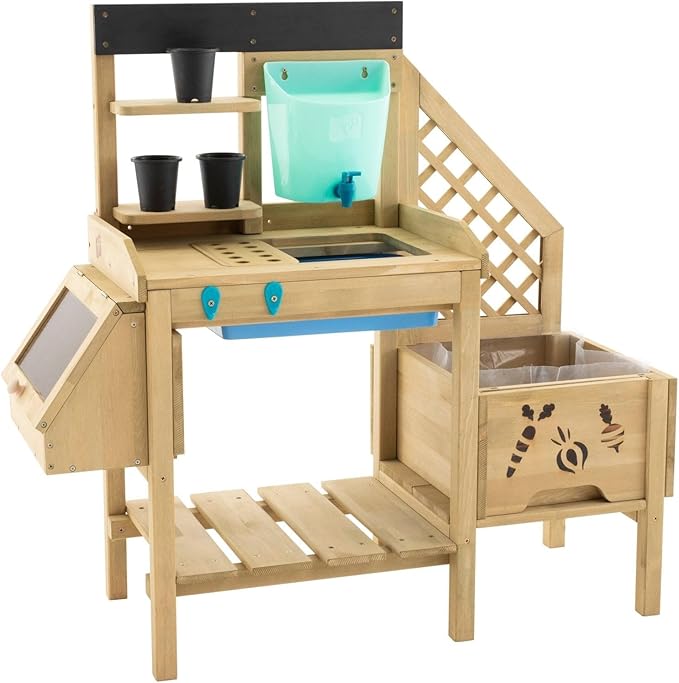 TP Toys, Deluxe Kids Potting Bench | Backyard Playset with Outdoor Activity Table and Built-in Play Accessories | FSC® Certified Wood | Pretend Play or Working Kids Garden Center.