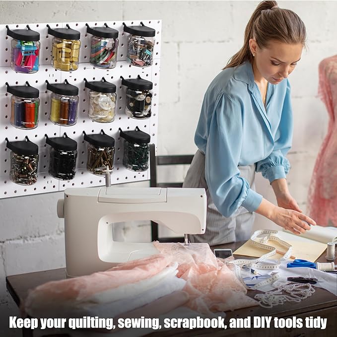 Unittype 20 Set Pegboard Organizer Accessories Peg Boards Jars with Lids Plastic Pegboards Bins Storage Containers Clear Peg Board Wall Organizer for Garage Sewing Office Home Supplies(Clear Black)