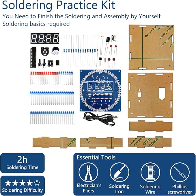 YYSOLDER soldering practice kit Digital tube electronic clock Rotating LED running light Light control Temperature control Multi-function clock Learning soldering kit