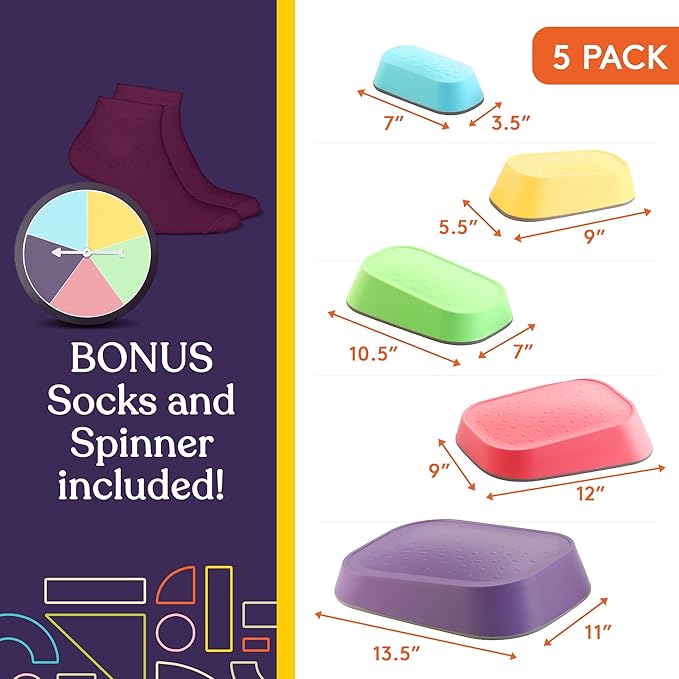 Special Supplies Set of 5 Stepping Stones for Kids Indoor and Outdoor Balance Blocks Promote Coordination, Balance Strength Child Safe Rubber, Non-Slip Edging (Rainbow)