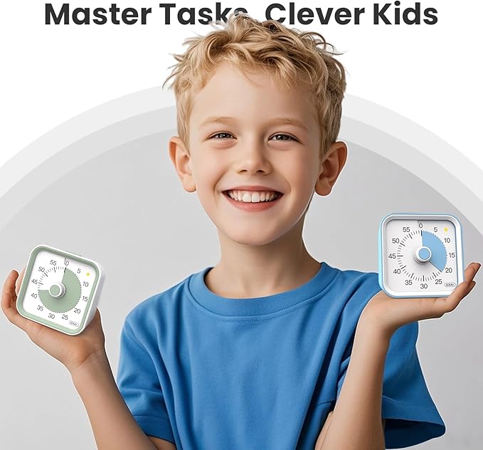 Visual Timer for Kids with Pause Function, 60 Minute Countdown Timer for Kids Desk Study, Teaching, Kitchen Cooking, Office Meetings, Time Management for ADHD (White)