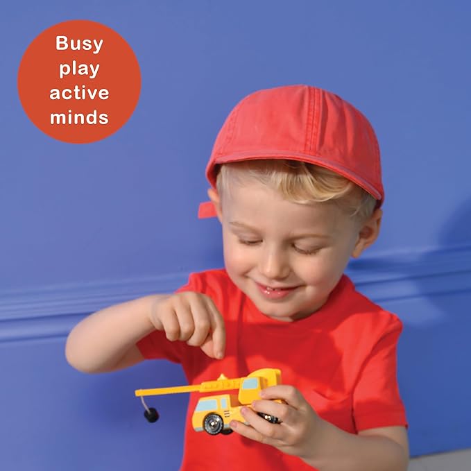 Mentari Toys - Building Vehicles - 4pc Wooden Construction Vehicles with Interactive, Moving Parts - Toy Truck Set for Action-Packed Imaginative Play - Develop Motor Skills and Coordination - Age 3+