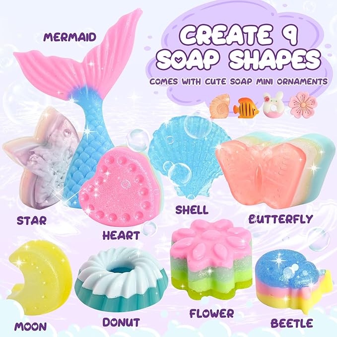 Jcoos Soap Making Kit for Kids, Make Your Own Soap Kit Soap Making Kit Science Kits for Kids, 9 Soap Mold, Soap Base, Scents, Activities Girls Crafts Christmas Gifts