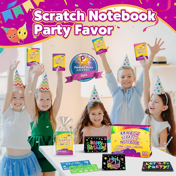 Party Favors for Kids 4-8-12: 24 Pack Scratch Rainbow Art Crafts Notebook, Coloring Book Goodie Bags Stuffers Kit, Bulk Birthday Gift Classroom Prizes Girl Boy Toddler