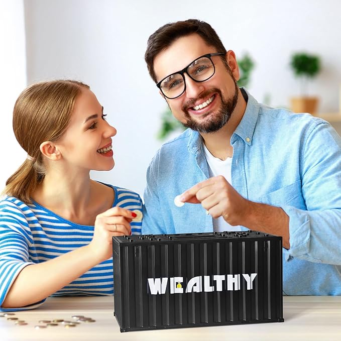 Piggy Bank for Kids, Unbreakable Building Blocks Container Money Saving Box for Adults, Digital Coin Counting Bank with LCD Counter, Great Children’s Gifts for Birthday, Easter, Christmas Black