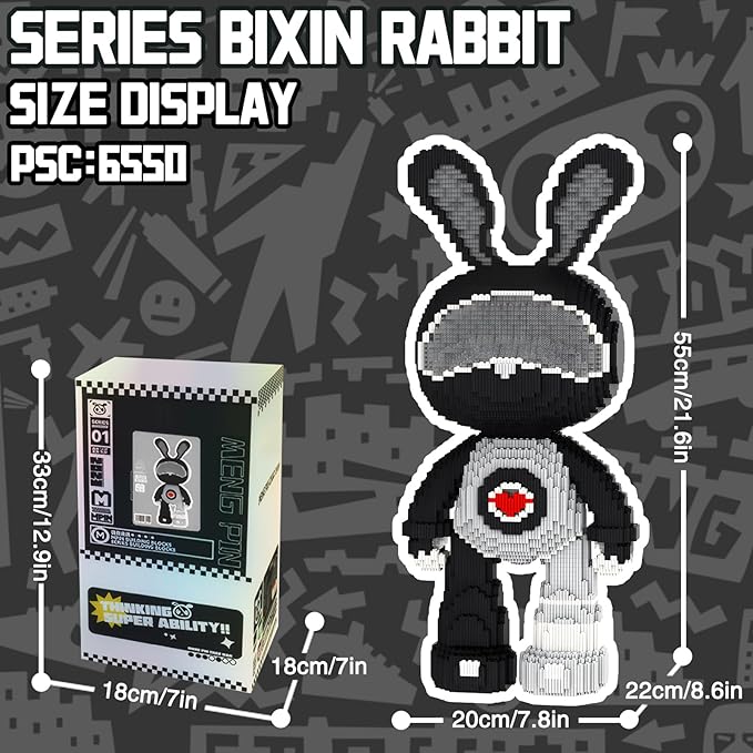 Rabbit Animal Micro Building Blocks Set for Adults Space Boys Cute Large Sets Toys Gift Kids 6550 Pieces 55cm High Series