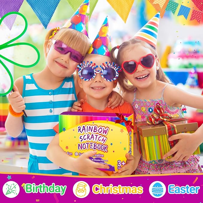 Party Favors for Kids 4-8-12: 36 Pack Scratch Rainbow Art Notebook, Colorful Crafts Goodie Bags Kit, Bulk Gifts for Valentines Easter Basket Stuffers Birthday Girl Boy Children Classroom Prizes