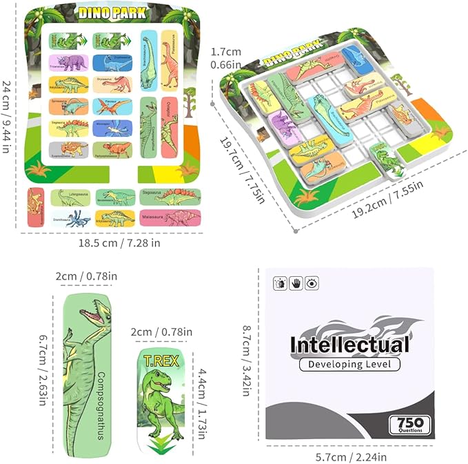 Super Slide Puzzle Games, Brain Teaser with 15 Dinosaur Patterns, Educational Travel Board Game for Kids and Teens-Birthday and Christmas Day Gifts Easter Basket Stuffers for Boys Girls
