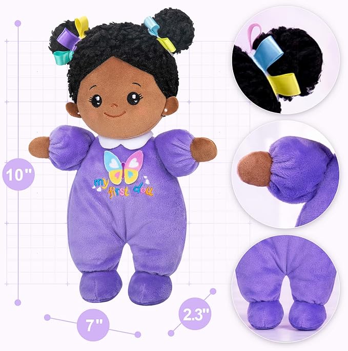 OUOZZZ 10" Black Baby Doll for 1 Year Old Girl Gifts - First African American Baby Dolls Toys for Girl Birthday Christmas Plush Gift for Toddler