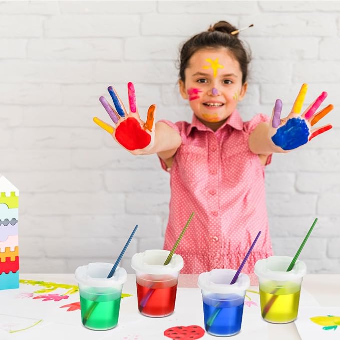24 Packs No Spill Paint Cups with Lids for Painting Activities Reusable Spill Proof Paint Cups for Home Arts Crafts Supplies