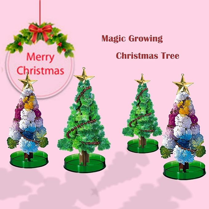 2PCS Magic Growing Christmas Tree, Crystal Christmas Tree, Green Colorful Presents Novelty Kit for Kids, Funny Educational and Party Toys DIY Christmas Decorations