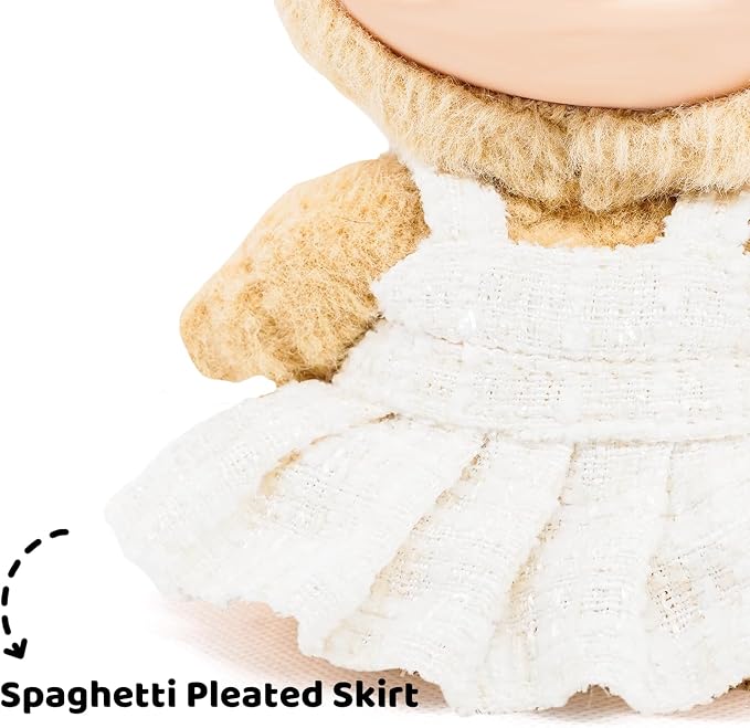 Clothes for 17cm Dolls, Premium Handmade Dolls Accessories with Chic Grid Bow Spaghetti-Strap Dress Set, High-End Fashion Outfit for Play & Display - White (No Doll)