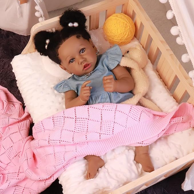 HOOMAI Lifelike Reborn Baby Dolls with Soft Body African American Realistic Girl Doll 22.8 Inch Best Birthday Gift Set