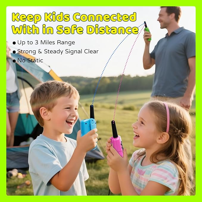 BATURU Rechargeable Walkie Talkies for Kids 3 Miles Long Range, 22 Channels Walkie Talkie with Clear Sound, Battery-Saving Kids Walkie Talkies 3 Pack, Stocking Stuffers for Girls Boys Age 5-10