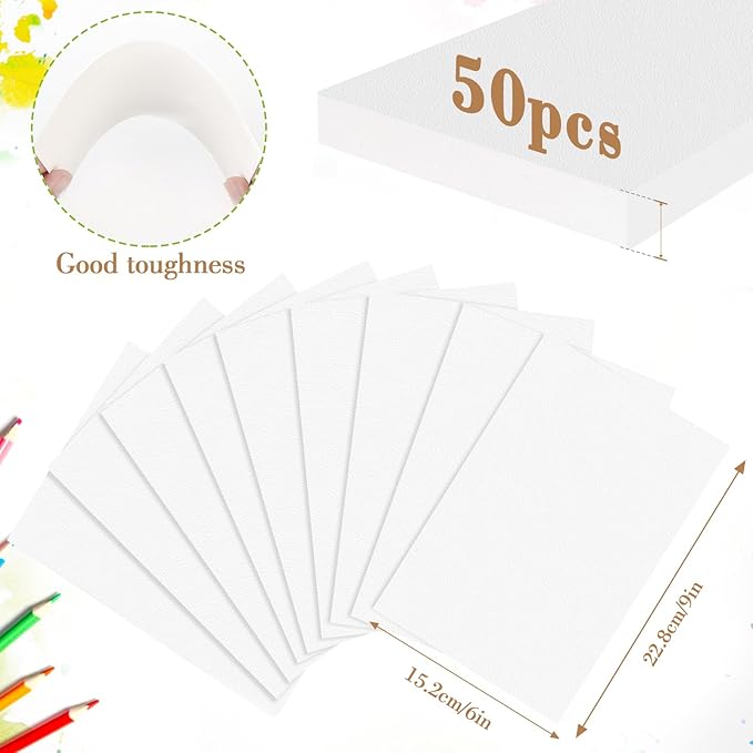 50PCS 9x6 Watercolor Paper Bulk, 140lb/300g Cold Press Thick Water Color Paper Pad for Kid Child Adult, White Art Paper for Drawing Painting Markers Gouache, Textured Cotton Paper Sheets