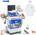 Doctor Kit for Toddlers - Deluxe Pretend Play Medical Cart Toy Set with Stethoscope ,Thermometer,Doctor Costume & Carry Bag - Educational Role Play Gift for Kids Boys & Girls Ages 3 4 5(Blue)