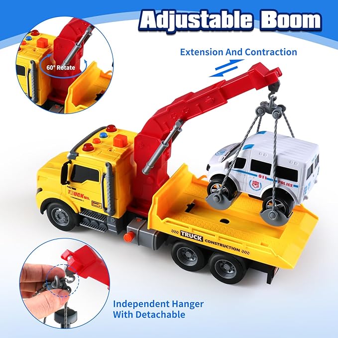 Toddler Boy Toys,Tow Truck Toy for 3 4 5 6 7 Year Old Boys,Friction‑Powered Rescue Tow Truck with Lights and Sounds,Birthday Gifts for Boys & Girls
