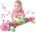 LIGHTDESIRE Baby Toys Musical Caterpillar,Infant Toys Stuffed Animals with Ruler Design,Mirror,Pull String&Ring Bell,Baby Teething Toys for Tummy Time Toy Newborn Gifts 3 6 12 Months(Pink,Leafy Limb)