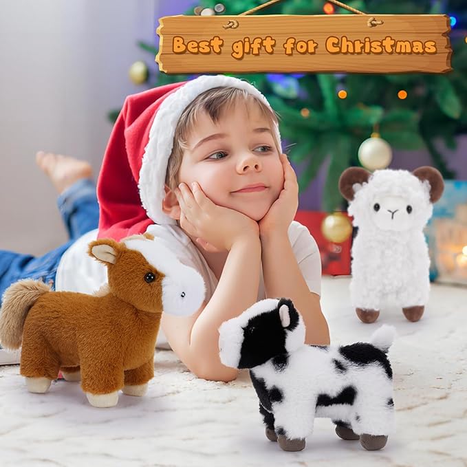 MaoGoLan 4 Pack Farm Stuffed Animals Bulk Party Favors for Kids, 8 inch Plush Cow & Sheep & Pig & Horse - Gifts for Toddlers Girls Boys Christmas Birthday Baby Shower