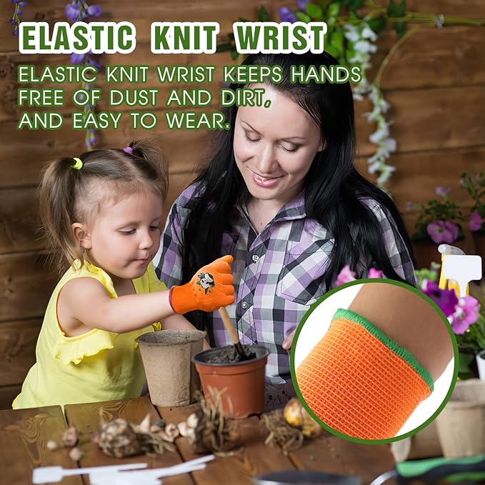 HANDLANDY 3 Pairs Kids Gardening Gloves Latex Free, Nitrile Coated Children Toddler Garden Yard Outdoor Playing Gloves for Little Girls Boys (Size S)