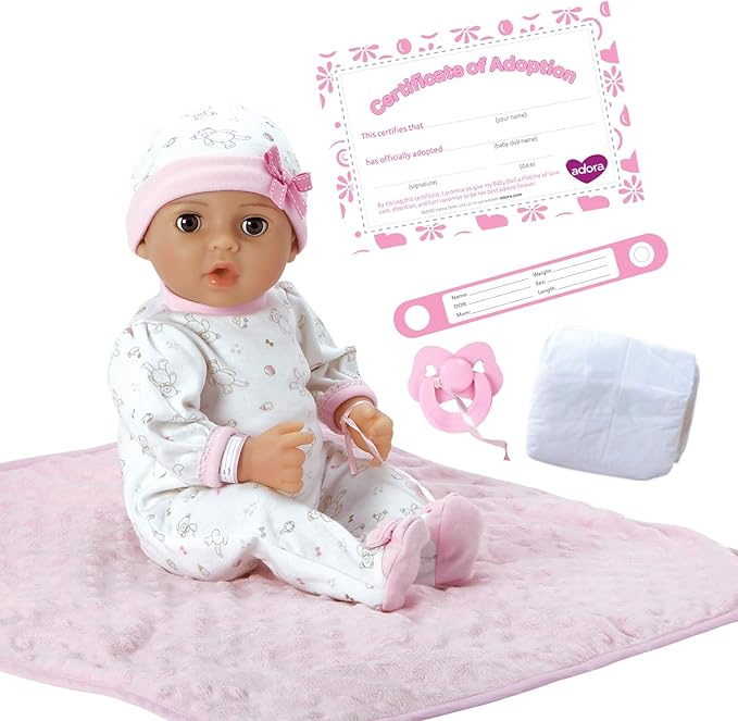 Adora 16 Inch Girl Baby Doll with Accessories Purple Matching 9-Piece Set Including a Pacifier, Hospital, Bracelet, Diaper, and More Gift for Toddlers Ages 3+ Adoption Babies Collection - Cherish