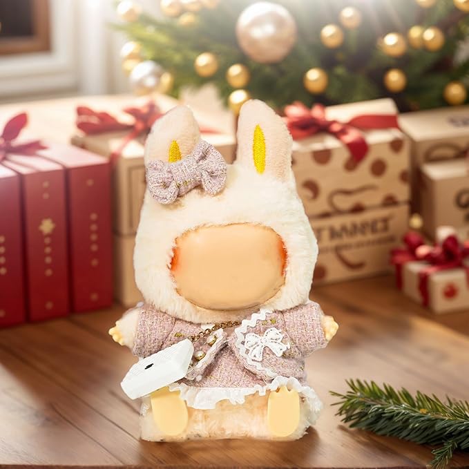 17cm Doll Clothes - Princess Dress with Velvet Hair Bow, Party Outfits for Plush/Blind Box, Luxury Chic Style Set, High-End Fashion Accessories (Pink Skirt Suit)