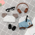 5 Pcs Set-17cm Doll Rabbit Bunny Clothes,Headphone+Glass Frame+Shirt+Overalls Trousers+Shoes,Fashionable Outfit for Dress up Unique Style, Doll Costume Cosplay Fashion Dresses-Set 4