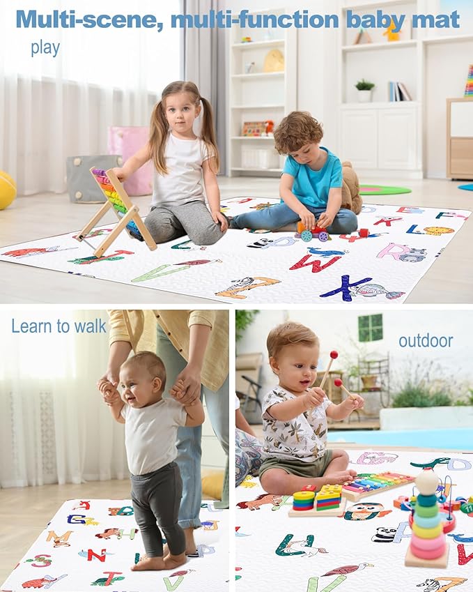 50x50 Play Mat for Playpen Foldable Baby Play Large Tummy Time Mat, Non Slip Washable Baby Play Mats for Floor, Portable Travel Crawling Mats for Toddlers and Infants