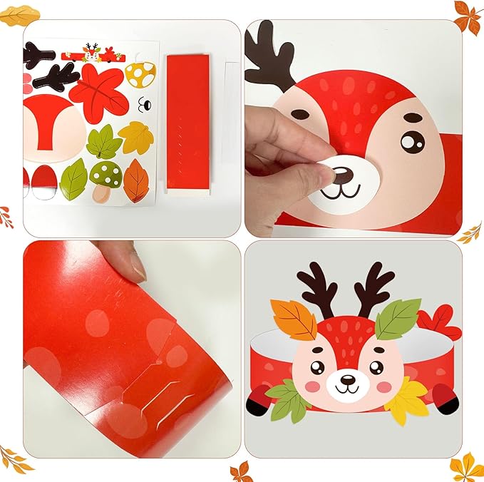 Cinrobiye 24 Sets Fall Crafts Kits Autumn Animal Paper Crown Craft Kit Bulk DIY Harvest Headbands Craft for Holiday Thanksgiving Birthday Party Favors Gift Home School Art Project Activity Game Prizes