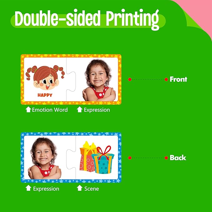 Feelings & Emotions Puzzle Cards, 50PCS Puzzles with Different Moods-Learn to Identify Various Feelings, Learning Toy for Kids with Autism, ADHD -Educational Tools for Therapy, Classroom, Home Use