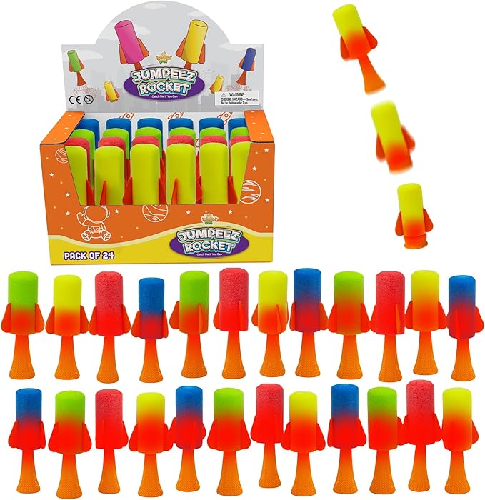 IPIDIPI TOYS Jumpeez LED Jumping Rocket Poppers, 24-Pack Light Up Spring Launcher Toys for Kids – Halloween Light Up Toys for Trick or Treat, Goodie Bag Stuffers Birthday Party Favors for Boys & Girls