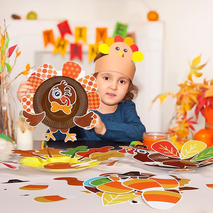 Funnymoom 24 Pcs Arts and Crafts for Kids, Halloween Plate Craft Kits Christmas Arts Craft Animal DIY Plate Kit for Halloween Xmas Holiday Party Girl Boy Preschool Classroom DIY Project(Warm)