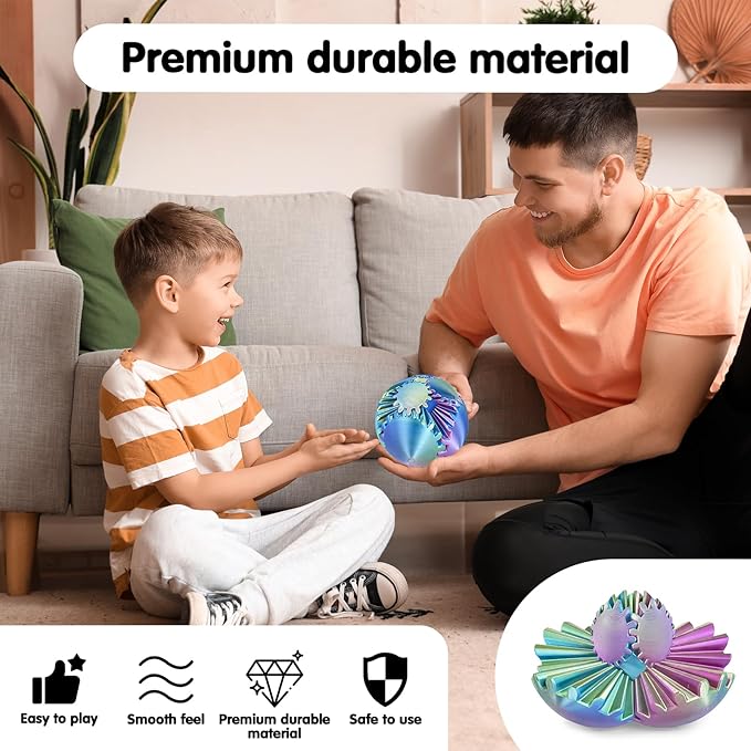 Gear Ball 3D Printed Cube Fidget Toy,Gear Sphere Fidget Toys,Sensory Toys for Stress and Anxiety Relief, Desk Toy Fidget Spinners,Stocking Stuffers for Adults & Kids Gift (Blue Green Purple, 3.1 Inch)