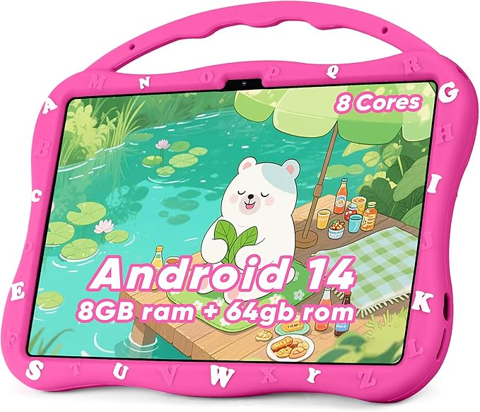 Kids Tablet, 10.1 inch Tablet for Kids 3-10, Educational Learning Toddler Tablet Android 14, 8GB RAM+64GB ROM Storage, 5G WiFi, Baby Girl boy Gift (Red)