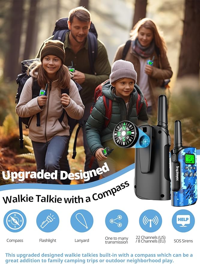 Walkie Talkies for Kids Rechargeable,Toys for Boys and Girls, 2 Pack Long Range 2-Way Radios, Birthday Gifts,Christmas Stockings, Outdoor Play, Family Games, Hiking Camping Gear