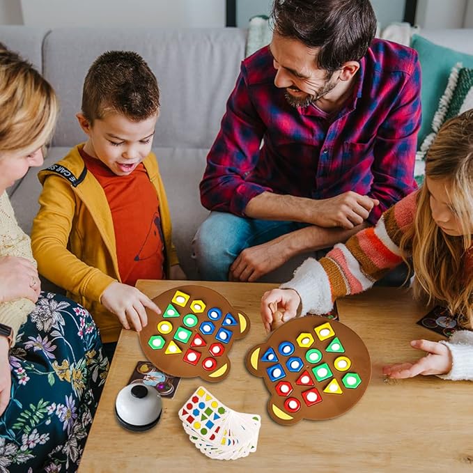 Drkicsy Shape Matching Game Color Sensory Educational Toy, Children Puzzles Geometric Shape Quick Matching Board Game, Preschool Educational Learning Puzzle Toy for Toddlers Two Players (A_with Bell)