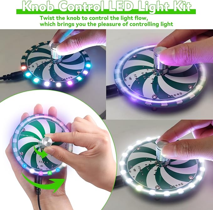 Soldering Learning Kit, ICSTATION WS2812B RGB LED Light Soldering Practice Kit With Knob Control 7 Adjustable Light Modes Soldering Project for Back to School Students STEM Education