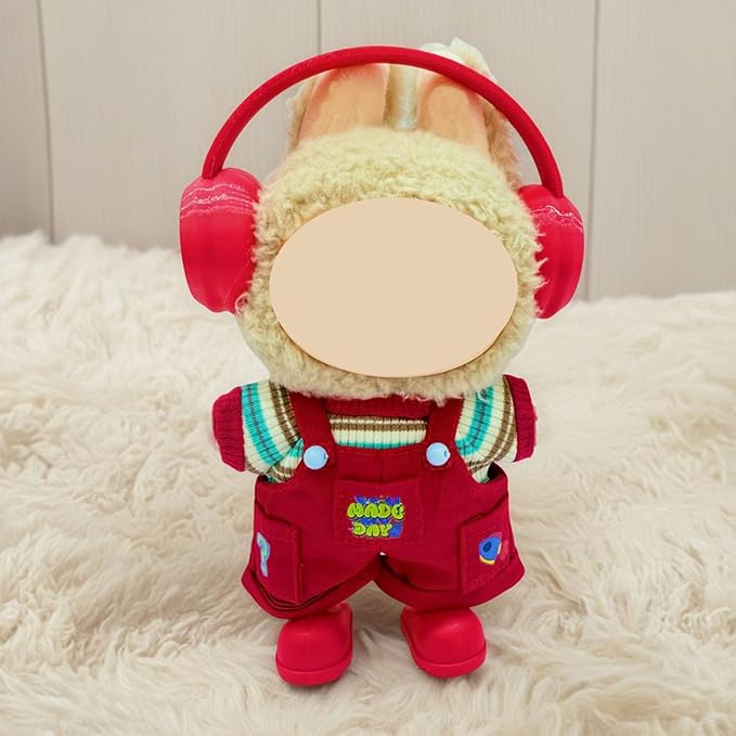 17cm Doll Clothes(No Doll), Cute Dolls Outfit Accessories with Red Overalls + T Shirt + Shoes, Fashion Adorable Clothing Set for Doll