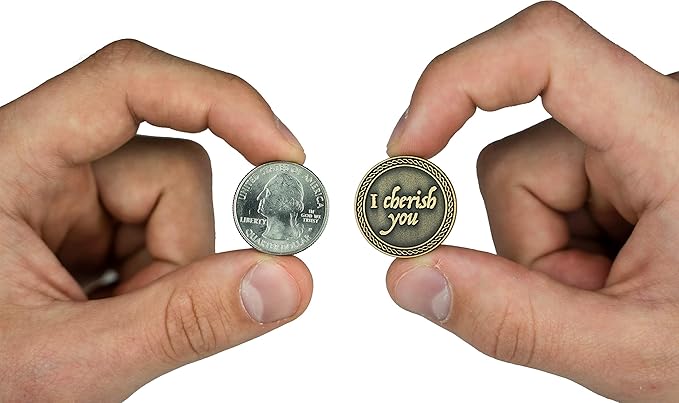 Romantic Love Expression Antique Gold Plated Pocket Coin for Date Night, I Cherish You, I Can't Stop Thinking About You, Love Gift for Men & Women, from Him or Her