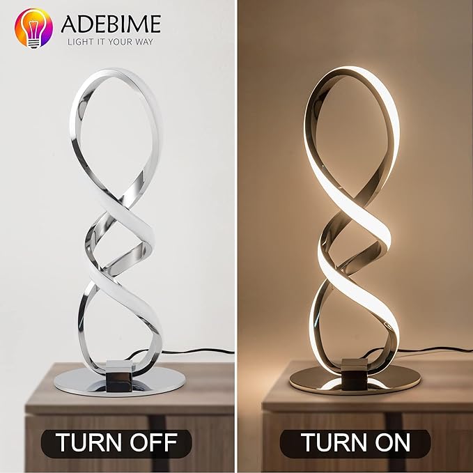 LED Spiral Bedside Table Lamp, Stepless Dimmable 12W 3000K Warm White, Modern Nightstand Desk Lamp for Bedroom, Living Room, Sliver