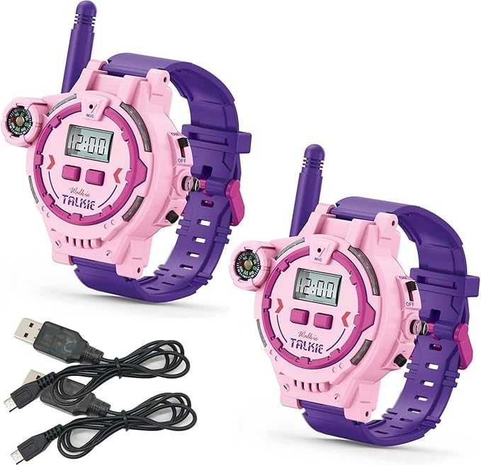 Rechargeable Walkie Talkie for Kids Two-Way Radio Walky Talky with Flashlight Children Outdoor Game Interphone Toy Game and Gifts for Boy and Girl Age 4 to 12 (Pink)