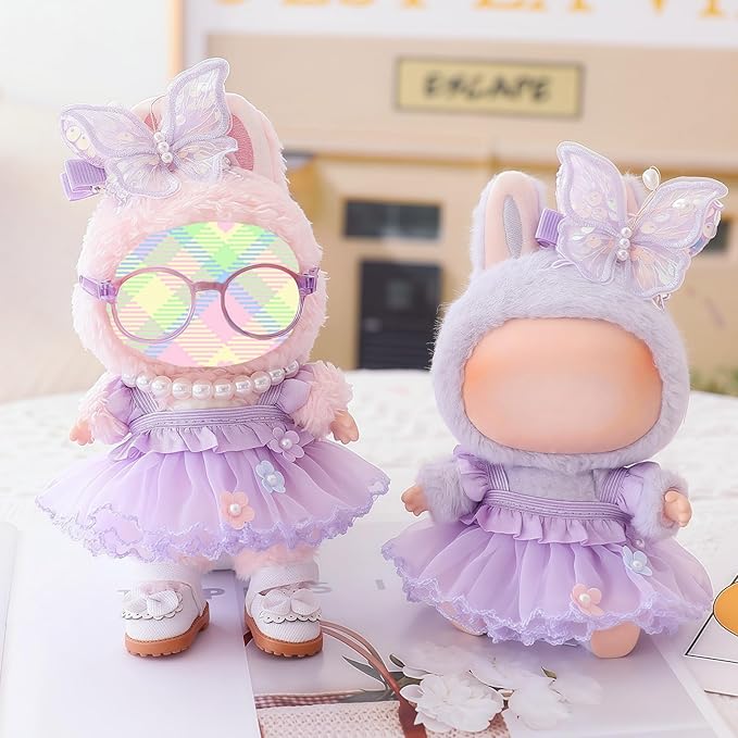Clothes for Dolls Accessories, Outfit Set 5 Pieces Gauze Dress for 15cm 17cm Doll (No Doll), Romantic Skirt Doll Clothing Set Replacement Purple