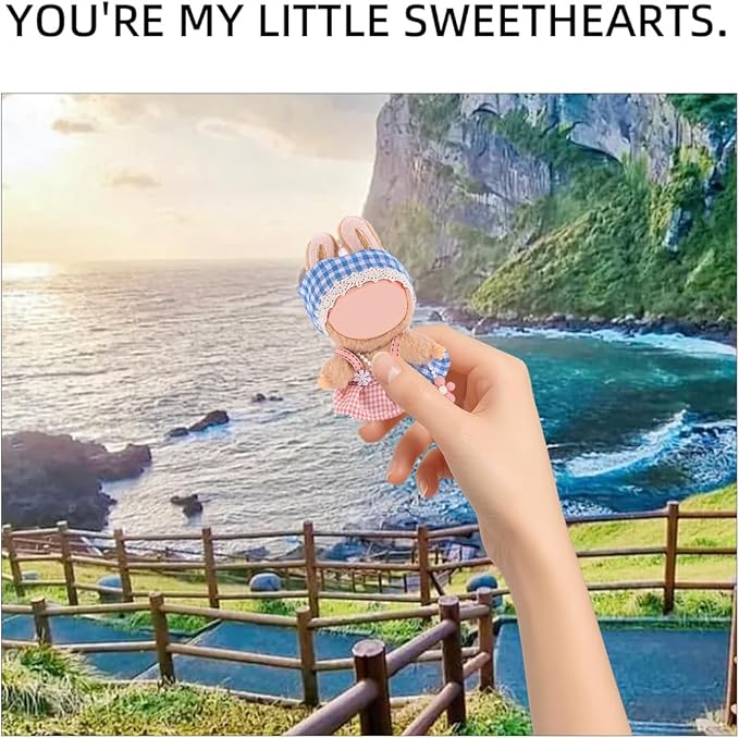 17cm Doll Clothes Set, Premium Jeans & Knitted Sweater Outfit for 17cm 15cm Dolls, Cute Dress Up Fashion, No Doll Included (Pink/Blue, 17cm/15cm)