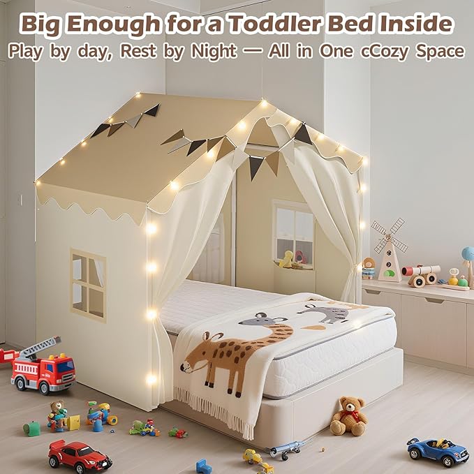 EagleStone 2-in-1 Kids Tent,Large Play Tent with Padded Mat and Lights,Kids Playhouse with 2 Doors & 4 Windows,2 Large Side Pockets,Indoor Outdoor Kid Play Tent for Toddlers,53" x40" x 51"