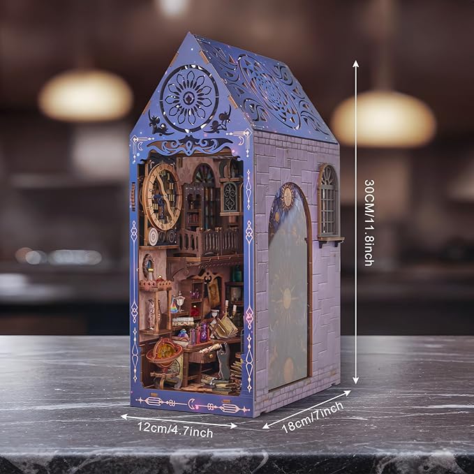 DIY Book Nook Kit, Miniature Bookshelf Decor with LED Lights, Laser-Cut Wooden Craft Set for Adults, Creative Gift for Christmas, Birthday, Time Castle